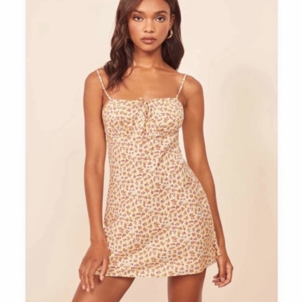 Reformation Rebekah Floral Yellow Mini Dress M